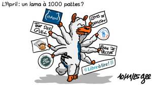 Lama avec plusieurs pattes tenant chacune un projet April