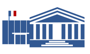 image en bleu et blanc présentant symboliquemùent une institution avec un drapeau français