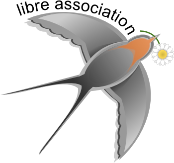 logo libre association correspondant àune hirodelle tenant une larguerite dans son bec, en plein vol, vu d'en dessous