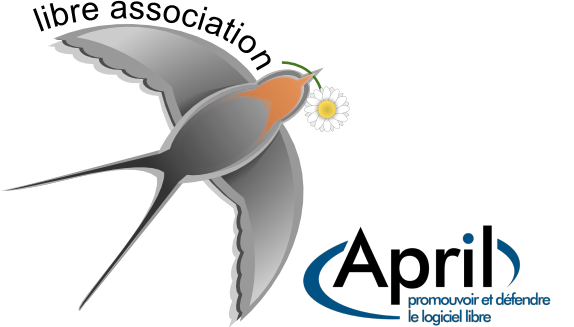 logo libre association correspondant àune hirodelle tenant une larguerite dans son bec, en plein vol, vu d'en dessous suivi du logo April
